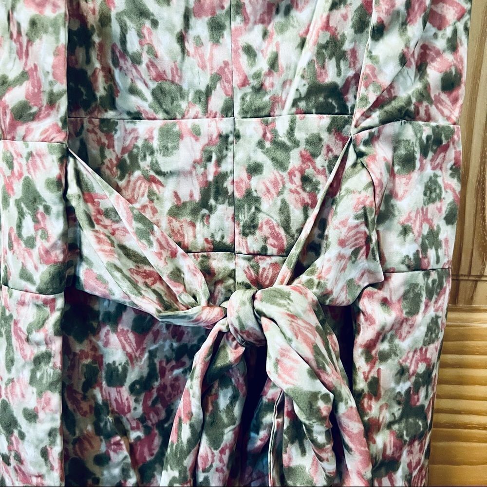 Talbots pink green white sleeveless cross bodice retro style midi dress 16 - Picture 5 of 10